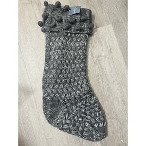 New Place & Time 20”Christmas Cable Knit Stocking Grey White Pom Poms